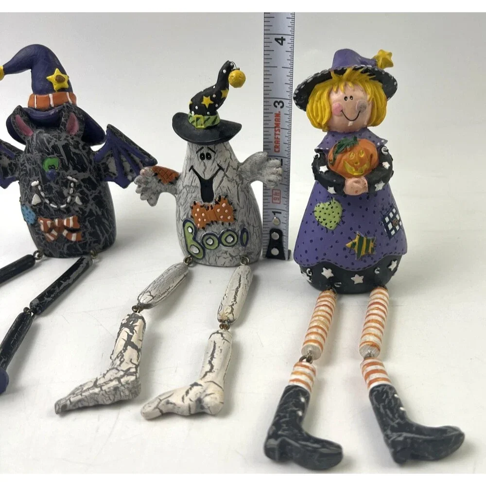 Halloween Dangle Legs Bat/Witch/Ghost Lot Of 3 Decorative Figures